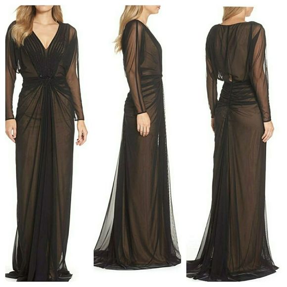 Tadashi Shoji Long Sleeve Ruched Gown - Picture 2 of 15